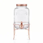 4L Glass Beverage Drinks Dispenser with Leak-Proof Rose Gold Tap, Metal Screw Lid, and Elevated Wire Iron Stand - WTJ18