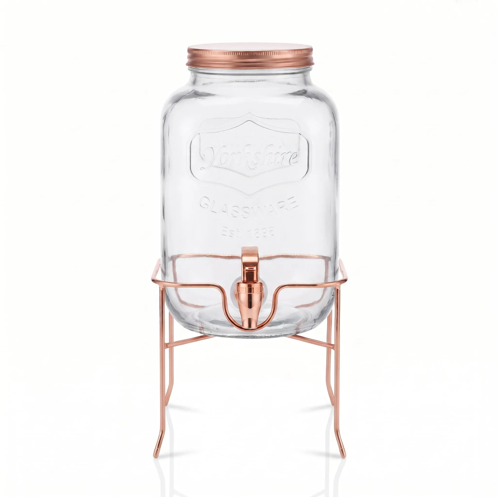 Glass-Drinks-Dispenser-With-Tap-Iron-Stand-4LT-19.519.529.5cm_Kitchenware_11868_3.webp 4L Glass Beverage Drinks Dispenser with Leak-Proof Rose Gold Tap, Metal Screw Lid, and Elevated Wire Iron Stand - WTJ18 - Image 1