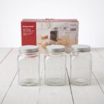 3-Piece 1L Ribbed Square Glass Food Storage Jar Set with Screw-On Silver Metal Lids - 1988-37 - Image 3