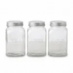 3-Piece 1L Ribbed Square Glass Food Storage Jar Set with Screw-On Silver Metal Lids - 1988-37