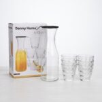 7-Piece 1L Glass Juice Carafe Pitcher and Textured Tumbler Drinking Cup Beverage Serving Set with Airtight Lid - SD-018 - Image 2