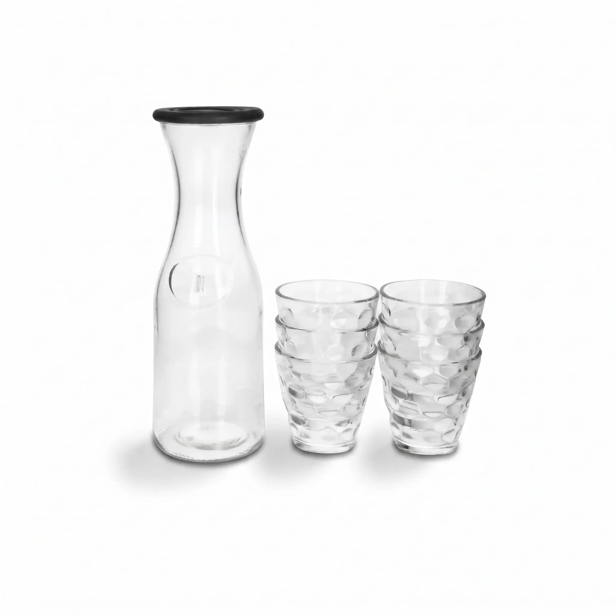 Glass-Juice-Jar-set-7pcs-Jar-1080ml1pcs-Cup-240ml6pcs_Kitchenware_12074_3.webp 7-Piece 1L Glass Juice Carafe Pitcher and Textured Tumbler Drinking Cup Beverage Serving Set with Airtight Lid - SD-018 - Image 1