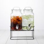 Dual 2300ml Glass Beverage Juice Dispenser Set with Leak-Proof Spigots, Glass Loop Lids, and Elevated Black Iron Stand - SD-031 - Image 2