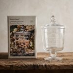 Danny Home Clear Glass Pedestal Sweets Jar with Lid – Premium 21cm Scripted Apothecary Canister, Vintage Accent Candy Urn (CB-62) - Image 3