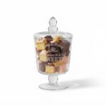 Danny Home Clear Glass Pedestal Sweets Jar with Lid – Premium 21cm Scripted Apothecary Canister, Vintage Accent Candy Urn (CB-62) - Image 2