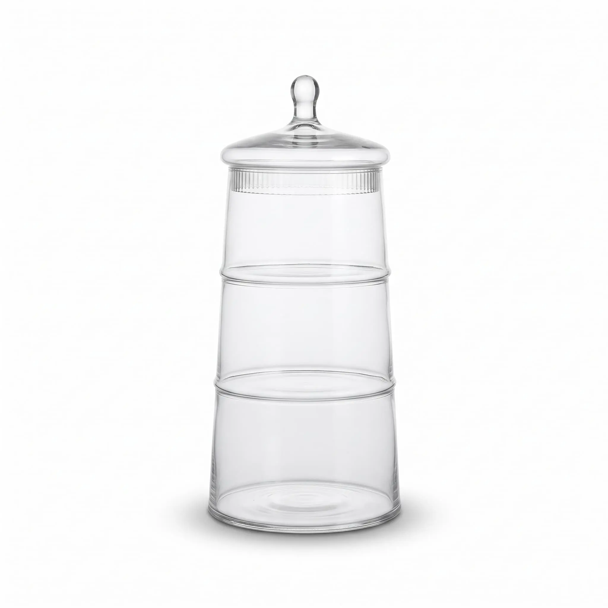 Glass-storage-jar-14.52917cm_Kitchenware_12073_3.webp Danny Home 3-Tier Stackable Clear Glass Storage Jar – Premium 29cm Ribbed Tower Canister, Decorative Accent Apothecary Countertop Urn (CB-54) - Image 1