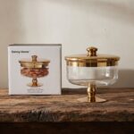 Danny Home Luxury Wide Glass Storage Jar with Gold Lid – Premium 18cm Pedestal Apothecary Bowl, Decorative Candy Urn & Serving Dish (CB-202) - Image 3