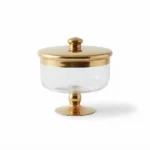 Danny Home Luxury Wide Glass Storage Jar with Gold Lid – Premium 18cm Pedestal Apothecary Bowl, Decorative Candy Urn & Serving Dish (CB-202)