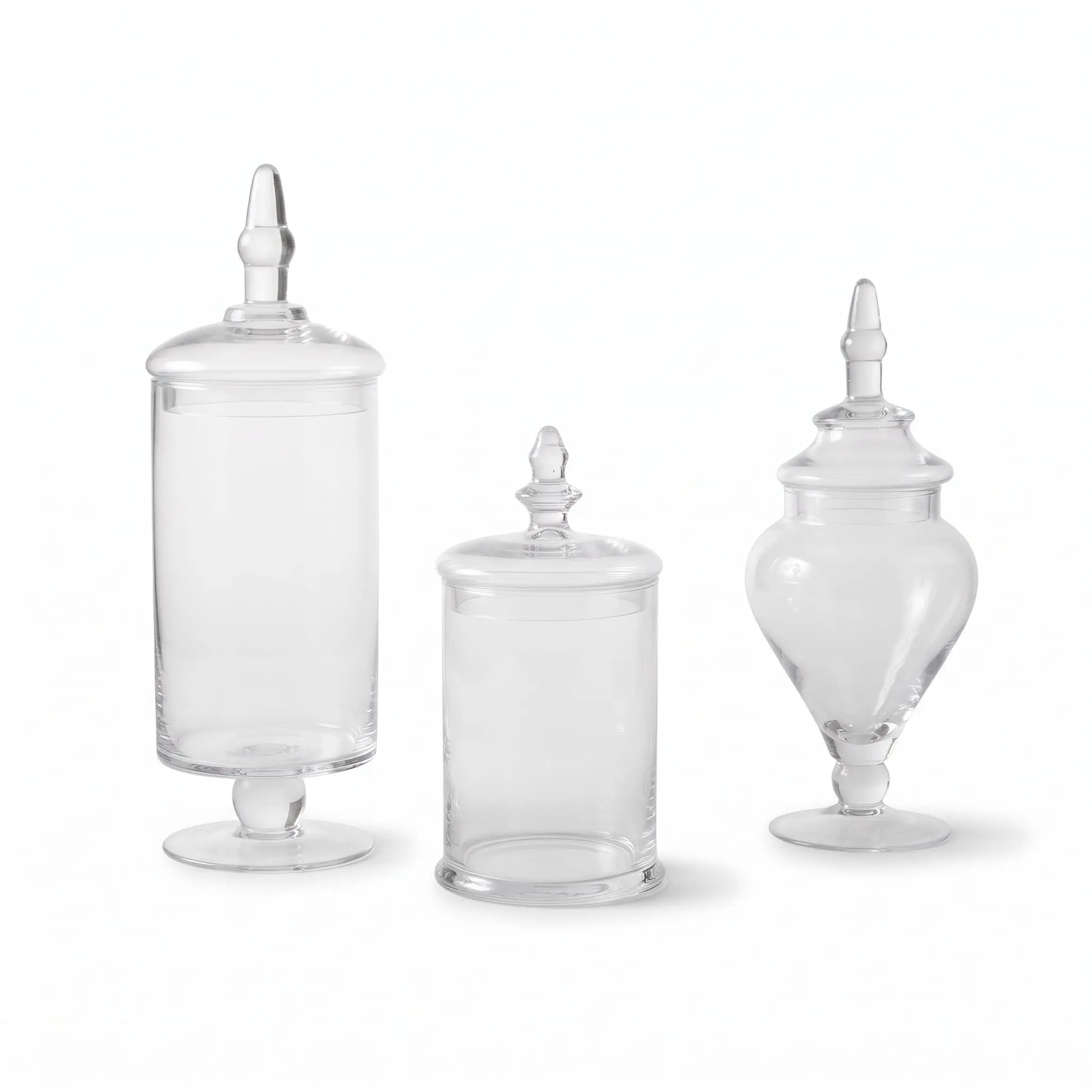 Glass-storage-jar-3pcsset-11.211.225cm-12.712.737.5cm-13.113.123cm_Kitchenware_15046_3.webp Danny Home 3-Piece Clear Glass Apothecary Storage Jar Set – Elegant Decorative Accent Canisters, Multi-Shape Candy Buffet Urn Collection (CB-208) - Image 1