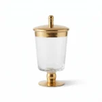 Danny Home Luxury Glass Storage Jar with Metallic Gold Lid – Elegant 24cm Pedestal Apothecary Canister, Decorative Accent Candy Urn (CB-204)