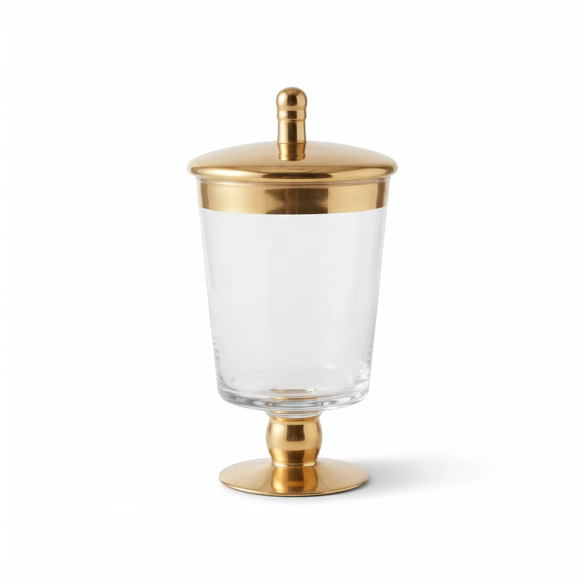 Glass-storage-jar-9.19.124cm_Kitchenware_12144_3.webp Danny Home Luxury Glass Storage Jar with Metallic Gold Lid – Elegant 24cm Pedestal Apothecary Canister, Decorative Accent Candy Urn (CB-204) - Image 1