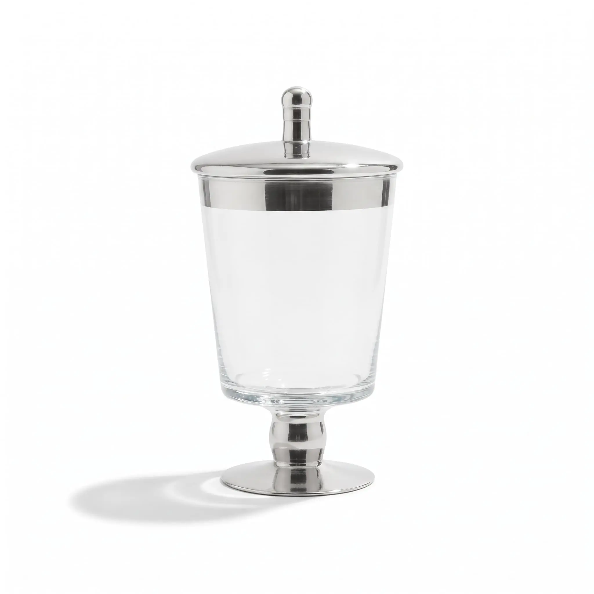 Glass-storage-jar-9.19.124cm_Kitchenware_12145_3.webp Danny Home Minimalist Glass Storage Jar with Metallic Silver Lid – Premium 24cm Pedestal Apothecary Canister, Decorative Accent Candy Urn (CB-203) - Image 1