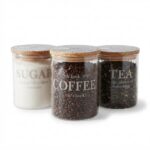 3-Piece Glass Coffee Tea Sugar Canister Set – 500ml Kitchen Storage Jars with Airtight Wooden Lids (1966-73) - Image 2
