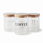 3-Piece Glass Coffee Tea Sugar Canister Set – 500ml Kitchen Storage Jars with Airtight Wooden Lids (1966-73)