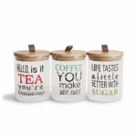 3-Piece Decorative Coffee Tea Sugar Glass Canister Set – 750ml Printed Kitchen Storage Jars with Bamboo Suction Lids (1988-74)
