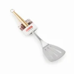 34cm Stainless Steel Slotted Turner and Flat Grill Spatula with Elegant Gold Tapered Handle - DH3361-GOLD