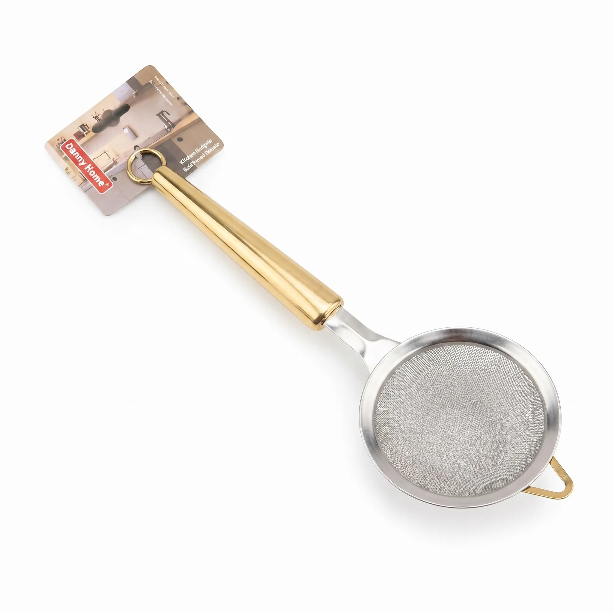 Gold-Silver-Stainless-Steel-Tea-Strainer-26cm_Kitchenware_12243_3.webp 26cm Stainless Steel Fine Mesh Tea Infuser and Wire Sieve Strainer with Elegant Gold Handle - DH3373-GOLD - Image 1