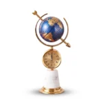37.5 x 20CM Vintage Industrial Metallic Gold Globe Desk Clock with Skeleton Arrow Accent and White Marble Base - BY-14A/B