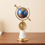37.5 x 20CM Vintage Industrial Metallic Gold Globe Desk Clock with Skeleton Arrow Accent and White Marble Base - BY-14A/B - Image 4