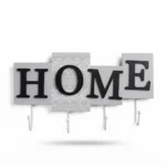 Rustic HOME Block Letter Wooden Key Rack – Lace Pattern Entryway Wall Organizer with 4 Metal Hooks (Model JN5)