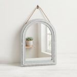 Chic White Arched Wall Mirror – Cathedral Window Frame Hanging Mirror with Beaded Wood Trim (Model JN1) - Image 2