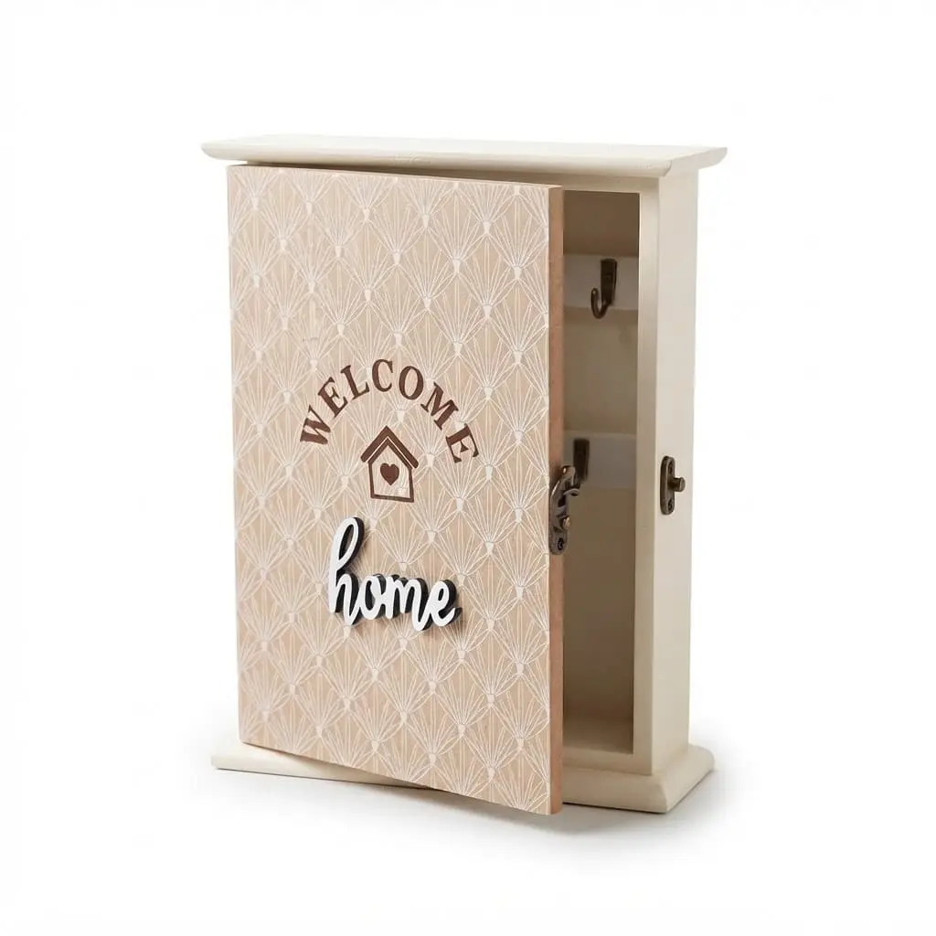 Key-Hooks-Stand-_Houseware_14878_3.webp Rustic Wooden Wall Key Cabinet – Welcome Home Decorative 6-Hook Key Storage Box Organizer (Model JN21-22) - Image 1