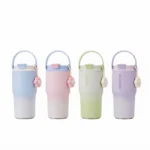 Premium 600ml Pastel Ombre Insulated Water Tumbler – Double-Wall Stainless Steel Travel Mug with Handle & Flower Charm (Model MCM-14)
