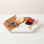 Danny Home Hexagonal Marble & Wood Tray with Gold Handles (25x25cm) | SKU: CZT44-36 - Image 2