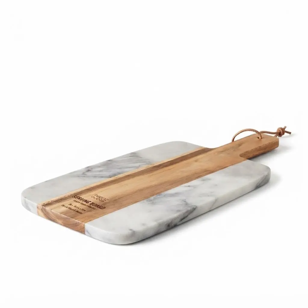 Marble-Wood-Service-tray-3818.51.3cm_Kitchenware_11658_3.webp Danny Home Striped Marble & Wood Serving Platter with Handle (38x18.5cm) | SKU: CZT44-15 - Image 1