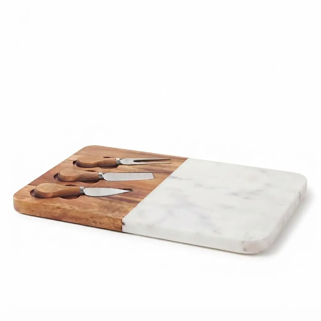 Marble-Wood-Service-tray-tools-30201.3cm_Kitchenware_11655_3.webp Danny Home Marble & Wood Charcuterie Board Set with Cheese Knives (30x20cm) | SKU: CZT44-22 - Image 1