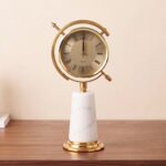 28 x 16CM Luxury Geometric Metallic Gold Desk Clock with Authentic White Marble Base Accent - BY-225 - Image 2