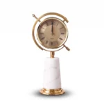 28 x 16CM Luxury Geometric Metallic Gold Desk Clock with Authentic White Marble Base Accent - BY-225