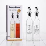 520ml Clear Square Glass Oil and Vinegar Cruet Bottle Set with Printed Vintage Labels and Silver Pour Spouts - SD-012 - Image 3