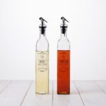 520ml Clear Square Glass Oil and Vinegar Cruet Bottle Set with Printed Vintage Labels and Silver Pour Spouts - SD-012 - Image 2