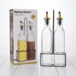 500ml Clear Glass Oil and Vinegar Dispenser Cruet Set with Gold Pour Spouts and Black Metal Wire Stand Holder - SD-009 - Image 3