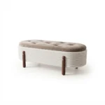 Compact Oval Storage Ottoman Bench with Fluted Frame & Wooden Legs | SKU: 21999336-S