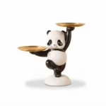 Standing Panda Art Statue with Dual Metallic Trays (27.5x32cm) | SKU: XY26