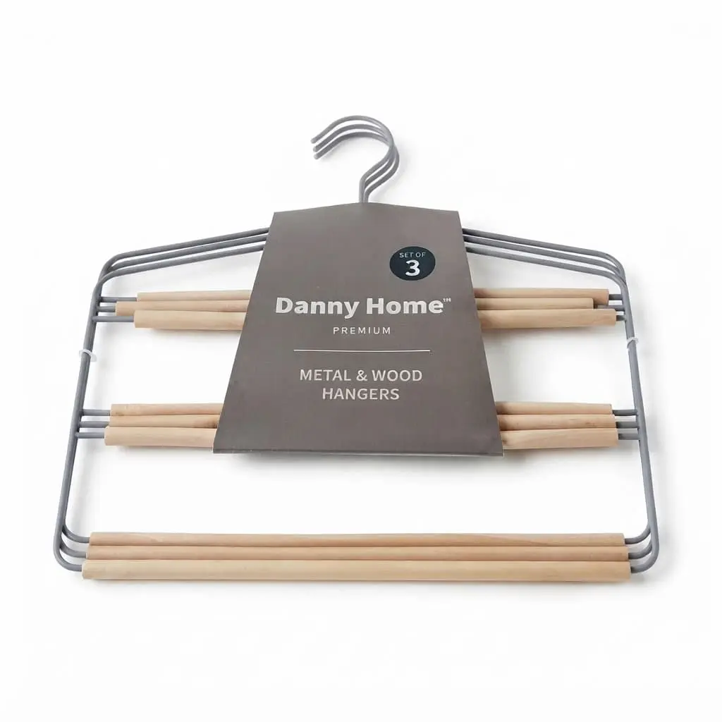 Pants-hanger-3pcs-36.5320.45cm-Grey-Iron-Wood_Bed-Bath_11308_3.webp Chic 36.5cm Iron and Wood Multi-Tier Pants Hangers 3-Pack with Space-Saving 3-Tier Design (MH08G-3) - Image 1