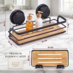 Danny Home Rectangular Bamboo & Matte Black Suction Shower Shelf (25x12cm) | SKU: ZYB111 - Image 3