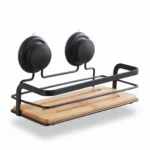 Danny Home Rectangular Bamboo & Matte Black Suction Shower Shelf (25x12cm) | SKU: ZYB111