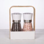 Manual Salt and Pepper Spice Grinder Mill Set with Glass Bottles and Wooden Carrying Rack Holder - SG002-1 - Image 2