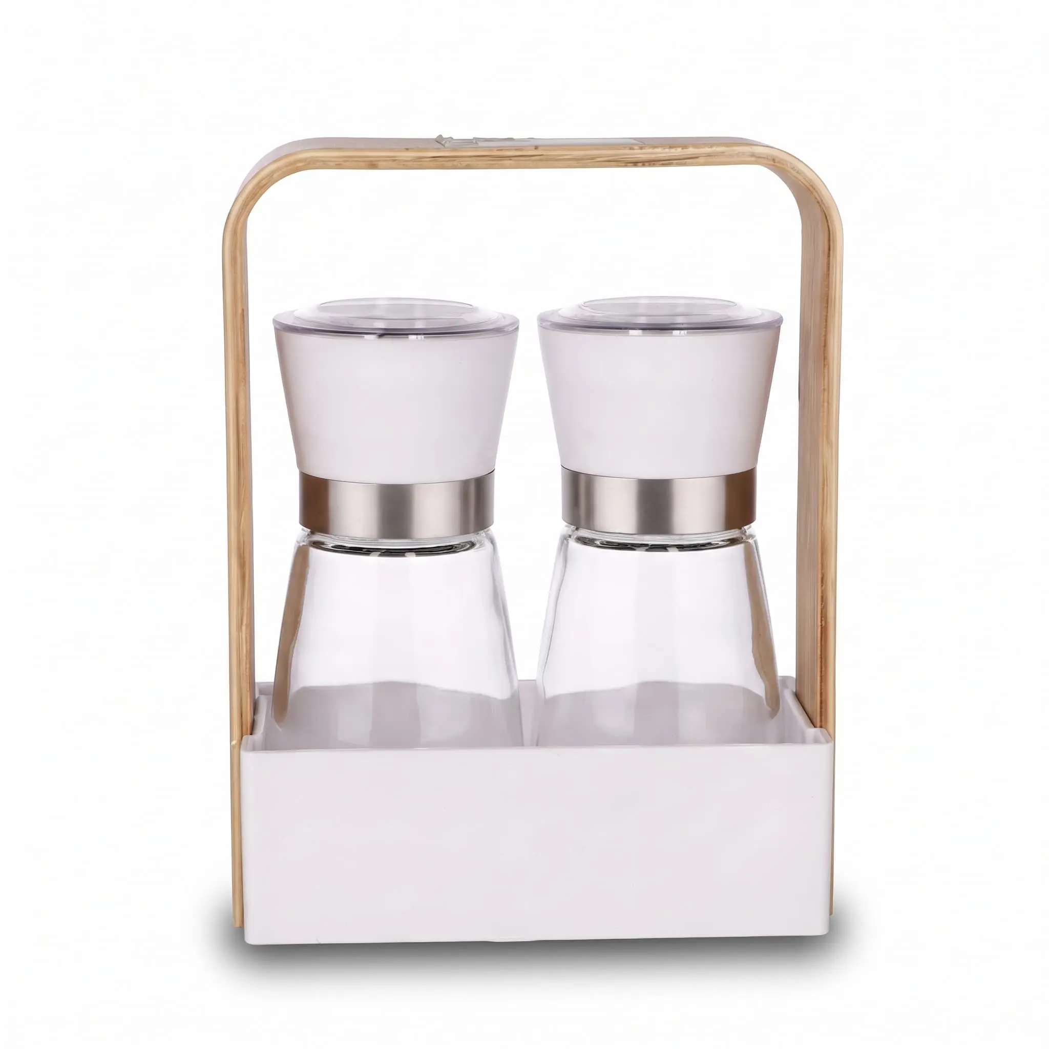 Salt-Pepper-Grinder-Rack-Holder-15.77.720cm_Kitchenware_12158_3.webp Manual Salt and Pepper Spice Grinder Mill Set with Glass Bottles and Wooden Carrying Rack Holder - SG002-1 - Image 1