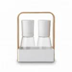 Manual Salt and Pepper Grinder Mill Set with Clear Glass Bottles and Wooden Carrying Rack Holder - SG003-1