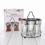 6-Bottle Revolving Countertop Spice Rack Carousel with Contoured Glass Jars and Metal Loop Handle Stand - 1900-46 - Image 3