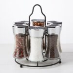 6-Bottle Revolving Countertop Spice Rack Carousel with Contoured Glass Jars and Metal Loop Handle Stand - 1900-46 - Image 2