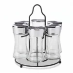 6-Bottle Revolving Countertop Spice Rack Carousel with Contoured Glass Jars and Metal Loop Handle Stand - 1900-46