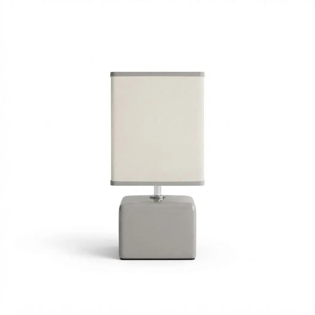 Side-Table-lamb_Furniture-Lighting_11747_3.webp Danny Home TL-046-10 Nightstand Light | Sleek Slate Grey Cuboid Porcelain Base Lamp with Rectangular Shade – ~14x10x28cm - Image 1