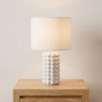 Danny Home 39cm White Bubble Lamp - Geometric Textured Ceramic Nightstand Light - Image 2