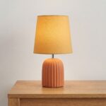 Danny Home TL-005-1 Bedside Light | Terracotta Orange Ribbed Ceramic Nightstand Lamp – ~18x18x27.5cm - Image 2