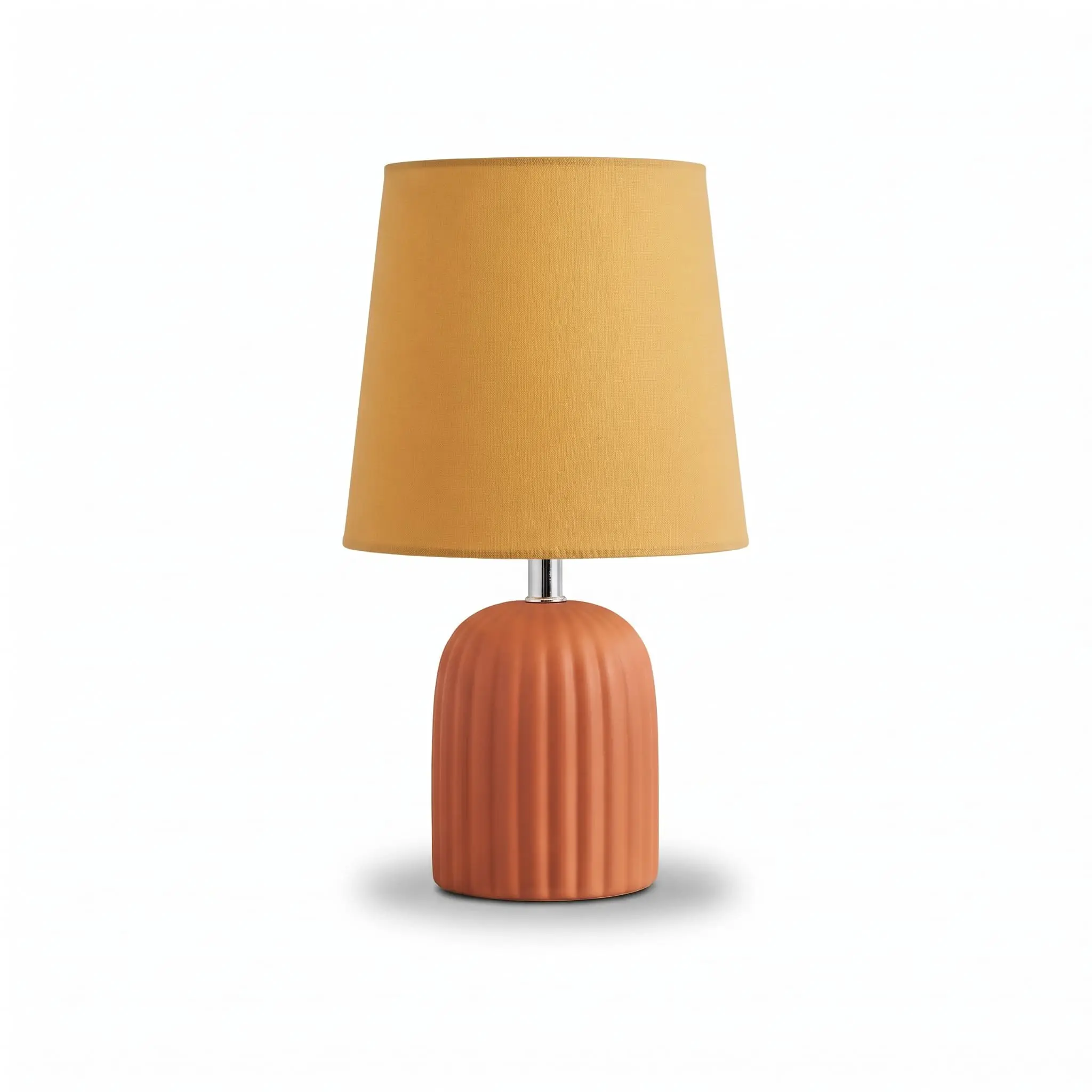 Side-Table-lamp_Furniture-Lighting_11694_3.webp Danny Home TL-005-1 Bedside Light | Terracotta Orange Ribbed Ceramic Nightstand Lamp – ~18x18x27.5cm - Image 1